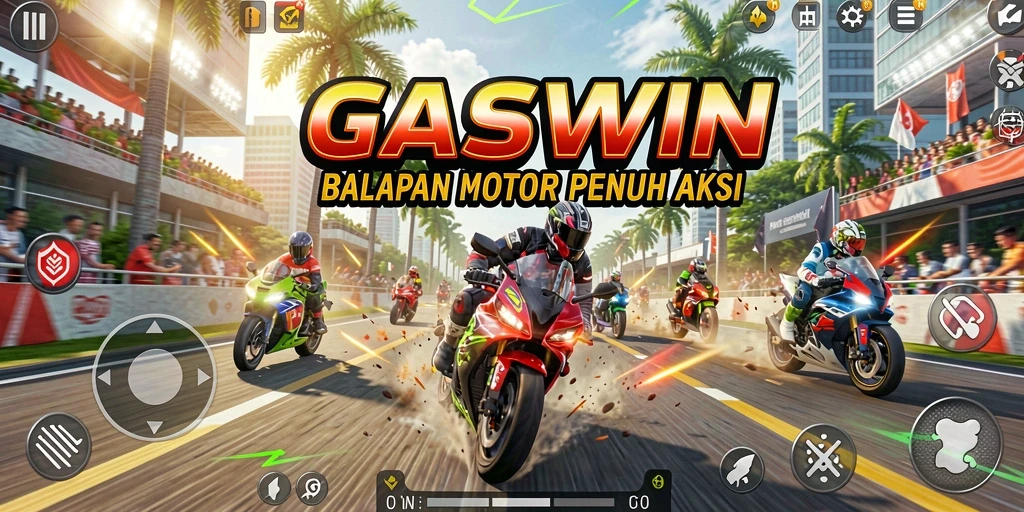 Tampilan gameplay balapan motor yang seru dan penuh aksi.