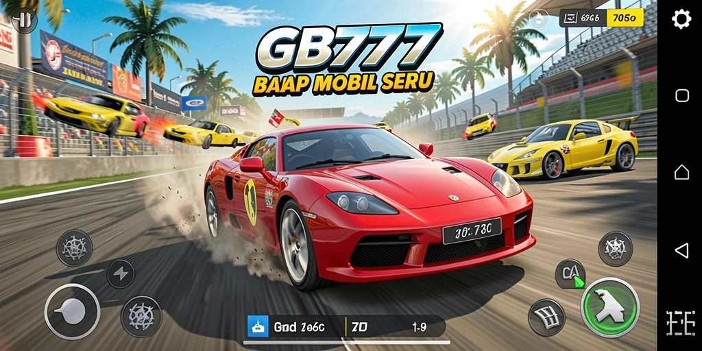 Screenshot gameplay balapan seru di GB777 menunjukkan aksi menegangkan.