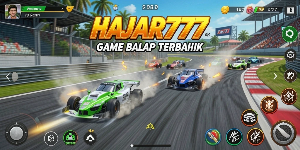 Screenshot gameplay HAJAR777 menampilkan aksi balap yang mendebarkan.