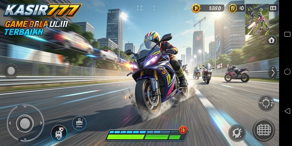Screenshot gameplay KASIR777 menunjukkan balapan motor yang mendebarkan.